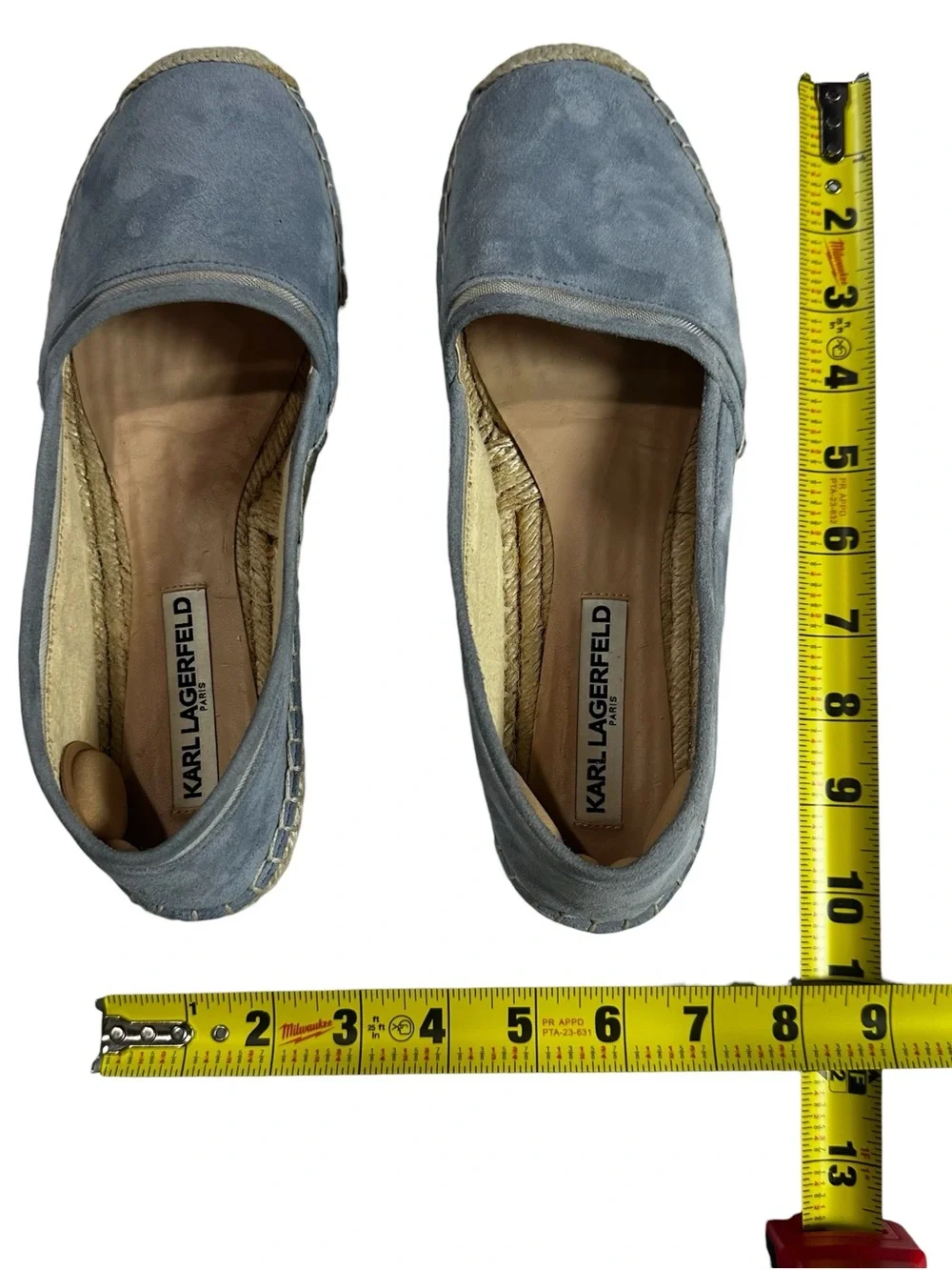 Karl Lagerfeld Paris Blue Suede Espadrille Slip On Flats Shoes Size 8.5